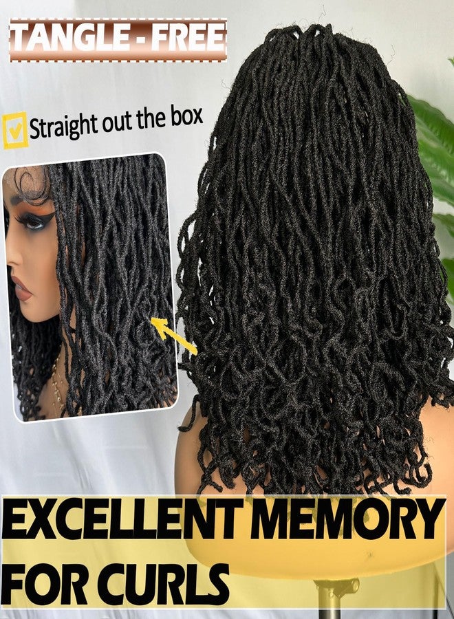 سوكو شعر مستعار SOKU Curly Faux Locs Lace Frontal Wigs بطول 14 بوصة، أسود طبيعي، 4x4، شعر مستعار قصير مزدوج الدانتيل للنساء ذوات البشرة السمراء، شعر مستعار صناعي مضفر على شكل ضفائر أفرو مجعدة - Image 4